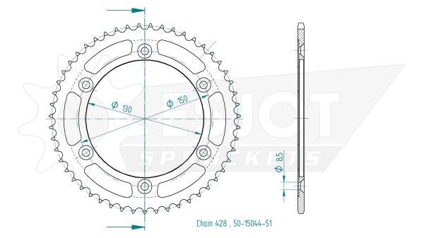 ESJOT Kettenrad "15044" 428, Stahl, schwarz 51 Zähne