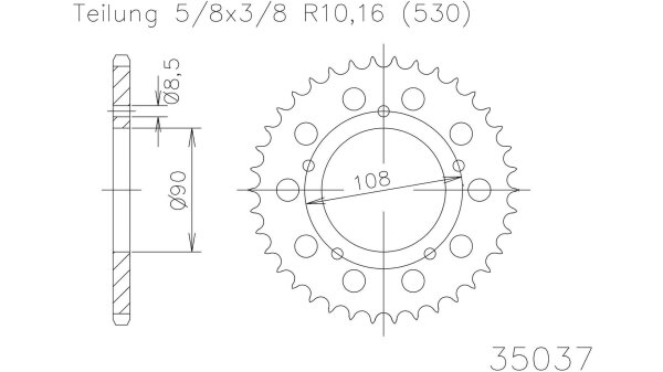 ESJOT Kettenrad "35037" 530, Stahl, schwarz 36 Zähne