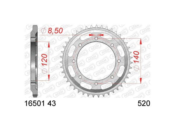 AFAM Kettenrad "16501" 520, Stahl, silber 43 Zähne