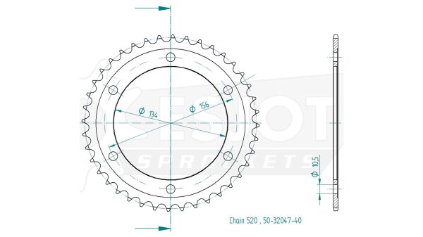 ESJOT Kettenrad "32047" 520, Stahl, schwarz 40 Zähne