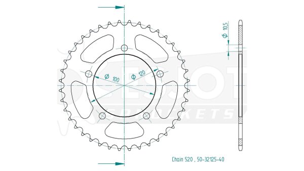 ESJOT Kettenrad "32125" 520, Stahl, schwarz 44 Zähne