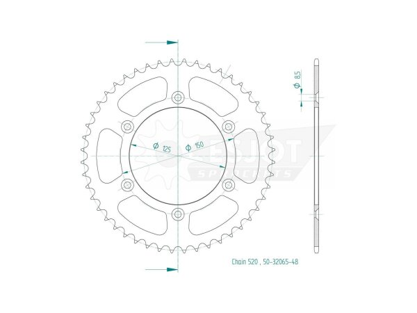 ESJOT Kettenrad "32065" Superlight 520, Stahl. Ext 51 Zähne, schw