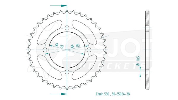 ESJOT Kettenrad "35024" 530, Stahl, schwarz 38 Zähne