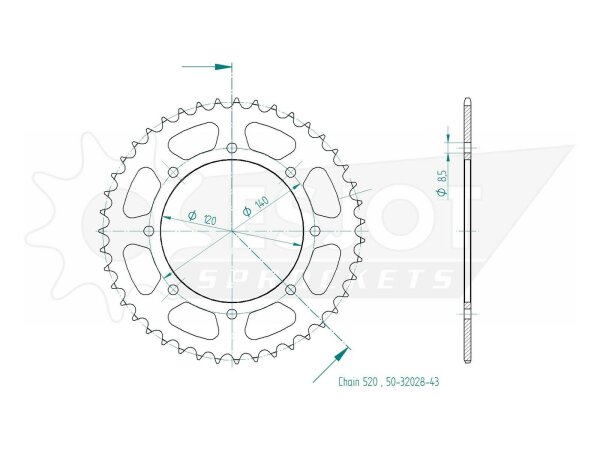ESJOT Kettenrad "32028" 520, Stahl, schwarz 46 Zähne