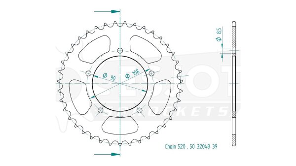 ESJOT Kettenrad "32048" 520, Stahl 43 Zähne, schw