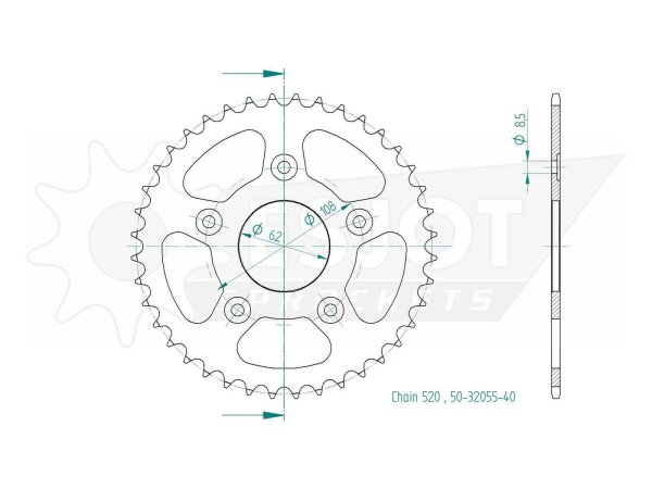 ESJOT Kettenrad "32055" 520, Stahl, schwarz 42 Zähne
