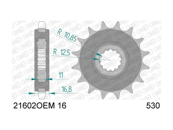 AFAM Antriebsritzel "21602" 530, Stahl gummiert 16 Zähne