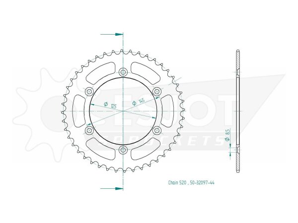 ESJOT Kettenrad "32097" 520, Stahl, schwarz 44 Zähne