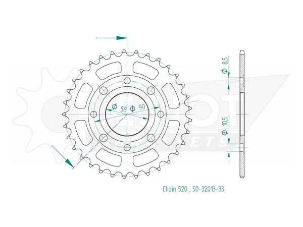 ESJOT Kettenrad "32013" 520, Stahl, schwarz 30 Zähne