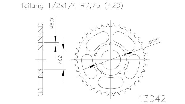 ESJOT Kettenrad "13042" 420, Stahl, schwarz 52 Zähne