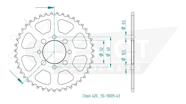 ESJOT Kettenrad "13009" 420, Stahl 41 Zähne, schw