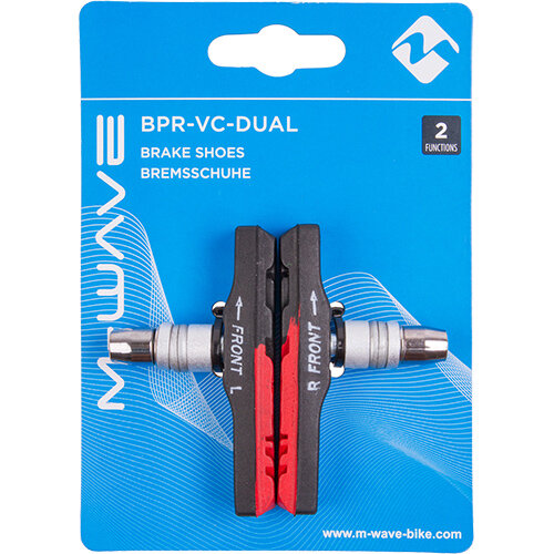Bremsschuh M-Wave BPR-VC-Dual, V-Brake schraub, asymm, schwarz, 72mm, 1 Paar, für Alufelge, Messingschlager, 361021
