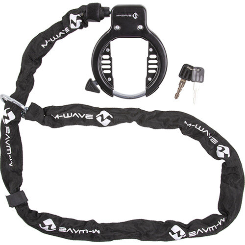 Rahmenschloss Ringchain, 63mm, M-Wave, mit Kette 1.500mm, Messingschlager, 231458