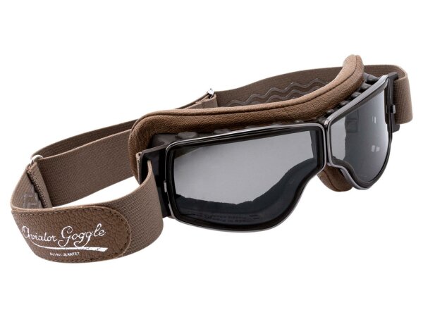 AVIATOR Brille "T2 Mod. 4182" Klassische Leder dunkelbraun, Brillenband beige, Rahmen silber, grau