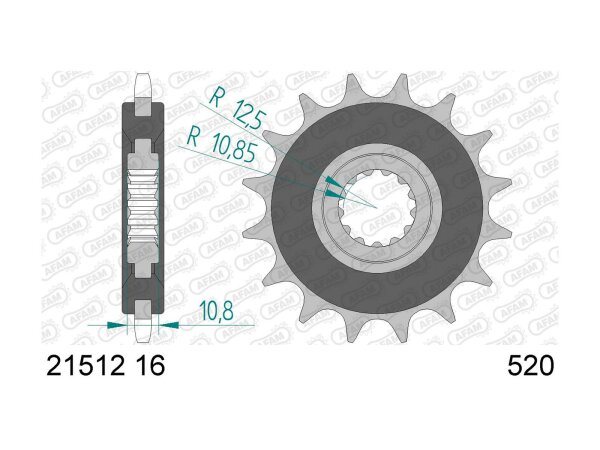 AFAM Antriebsritzel "21512" 520, Stahl gummiert 16 Zähne