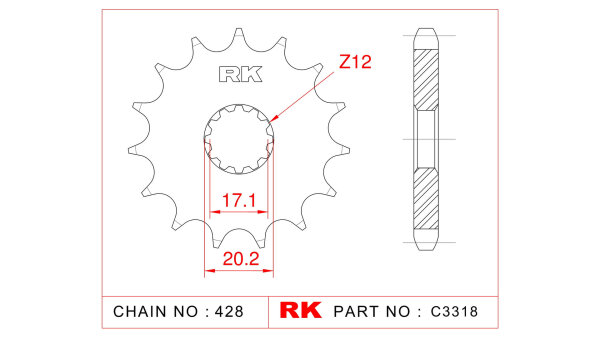 RK Antriebsritzel "3318" 428, Stahl 11 Zähne