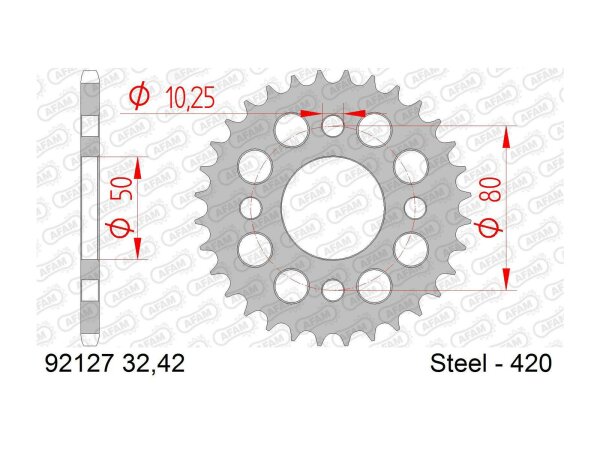 AFAM Kettenrad "92127" 420, Stahl 32 Zähne