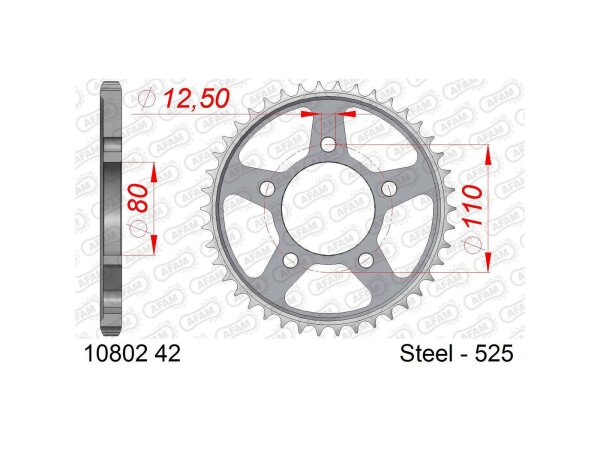 AFAM Kettenrad "10802" 525, Stahl 42 Zähne