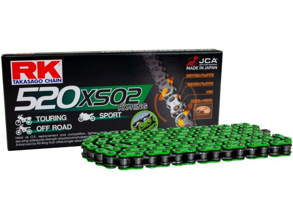RK Kette "520XSO2" 5/8 x 1/4, RX-Ring Ke 98 Glieder grün, Hohlnietschloss