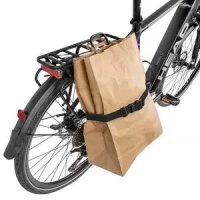 Universaler Taschenhalter für Gepäckträger, schwarz, Aluminium, mit Spanngurt, Messingschlager, 440400