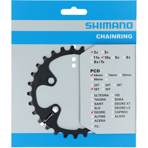 Kettenblatt Deore, FC-M6000-2, 28 schwarz, Ø 64 innen, Shimano Teile, Y1WD28000