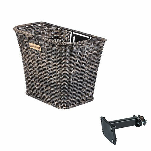 Vorderradkorb BREMEN RATTAN LOOK FM, Basil, dunkelbraun, inkl. Lenkerrohrhalter, Basil, 19045