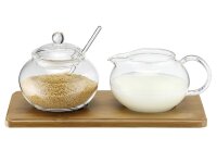 WEIS Zucker-/Sahne Set Glas mit Bambustablett