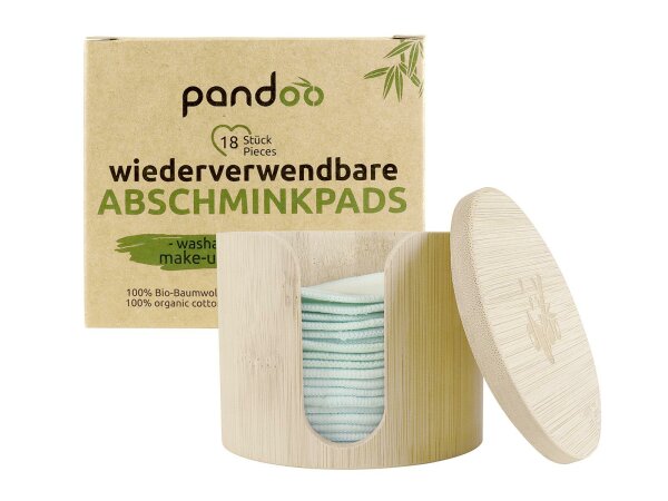 PANDOO Abschminkpad Bio-Baumwolle in Aufbewahrungsbox Ø8cm 18er Set