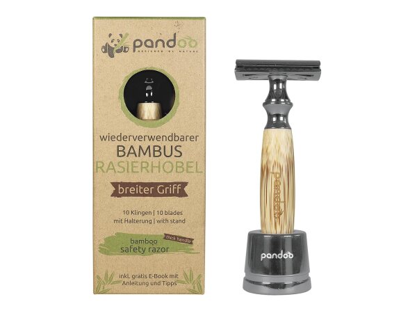 PANDOO Bambus Rasierhobel mit breitem Griff inkl. 10 Klingen