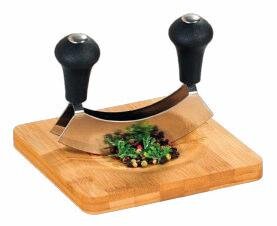 KESPER Kräuterschneidebrett Bambus mit Wiegemesser 16x16x1,8cm