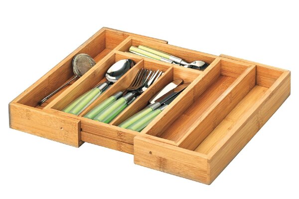 ZELLER PRESENT Besteckkasten Bamboo ausziehbar 5 - Fächer 28,5-40x33x5cm natur