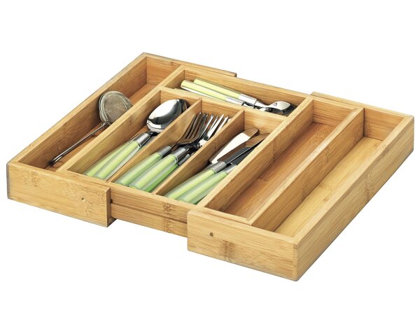 ZELLER PRESENT Besteckkasten Bamboo ausziehbar 5 - Fächer 28,5-40x33x5cm natur