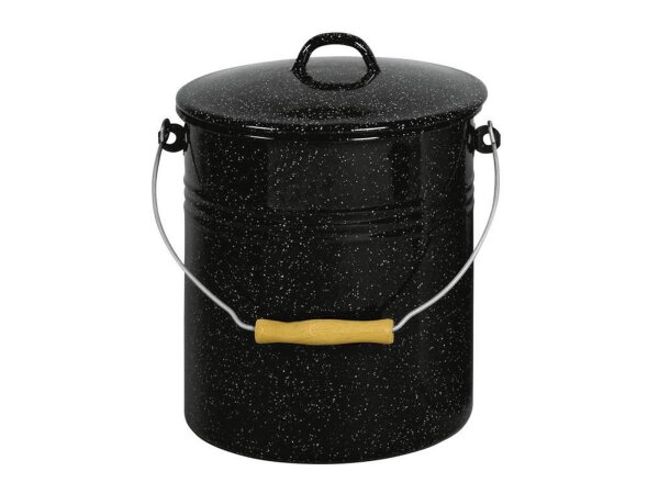 KARL KRÜGER Eimer mit Deckel 10 l 32cm Ø25cm emailliert schwarz gesprenkelt