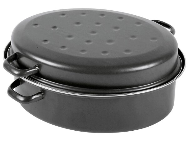 KARL KRÜGER Gänsebräter oval 7,5 l Ø38cm emailliert schwarz matt