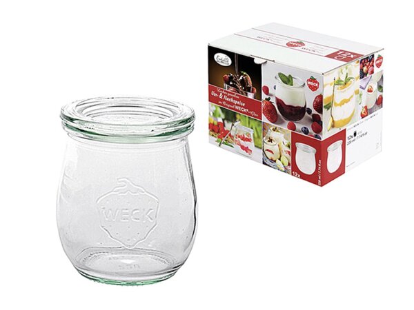 WECK Rundrandglas Einkochwelt Vor-und Nachspeisen Tulpe 220 ml 12er Karton mit Deckel 60mm
