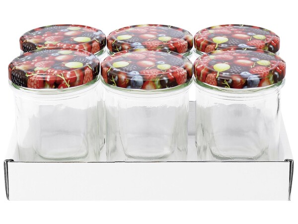 DOSEN-ZENTRALE Schraubdeckelglas Sturz 230 ml mit 66mm TO-Deckel Beerendekor 6er Tray