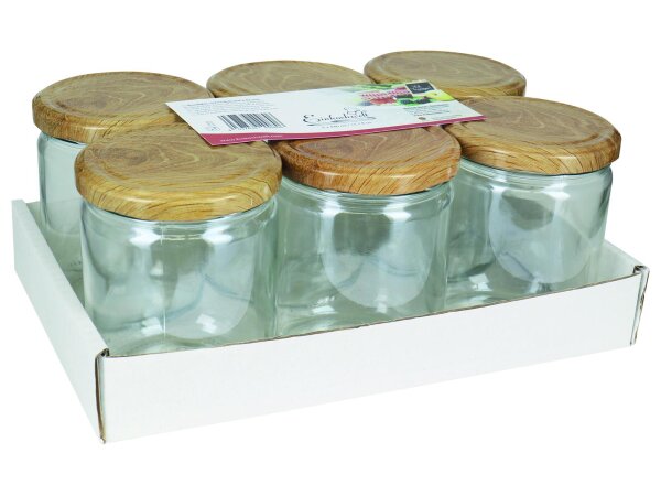 DOSEN-ZENTRALE Schraubdeckelglas 446ml mit 82mm TO-Deckel Holz 6er Tray