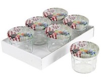 DOSEN-ZENTRALE Schraubdeckelglas Facette 240 ml 6er Tray mit 82mm TO-Deckel Holz/Herzdekor