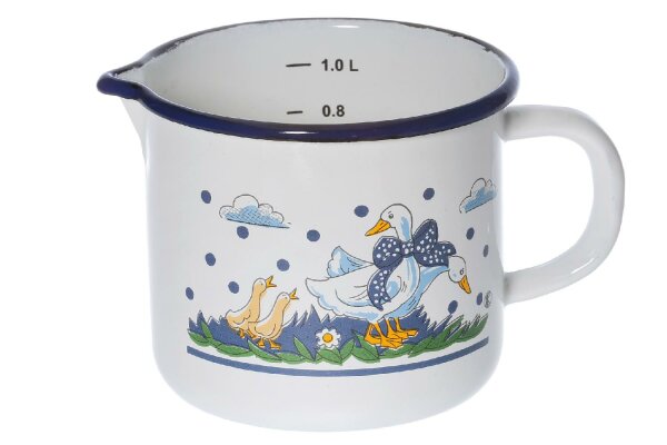 KARL KRÜGER Milchtopf Gänseglück mit Ausguss 1,5 l Ø14cm emailliert