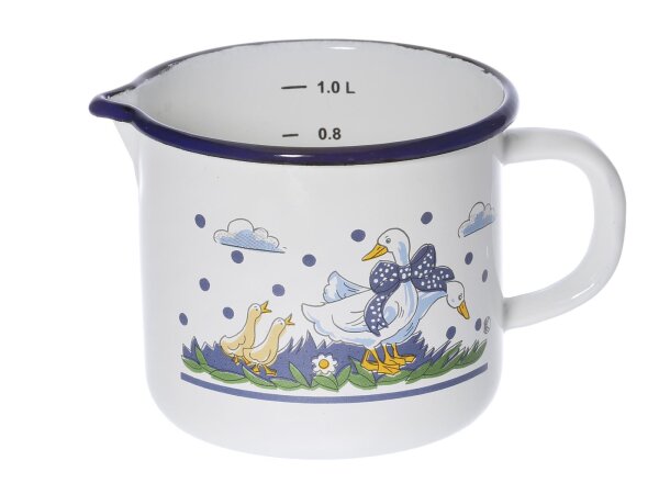 KARL KRÜGER Milchtopf Gänseglück mit Ausguss 1,5 l Ø14cm emailliert