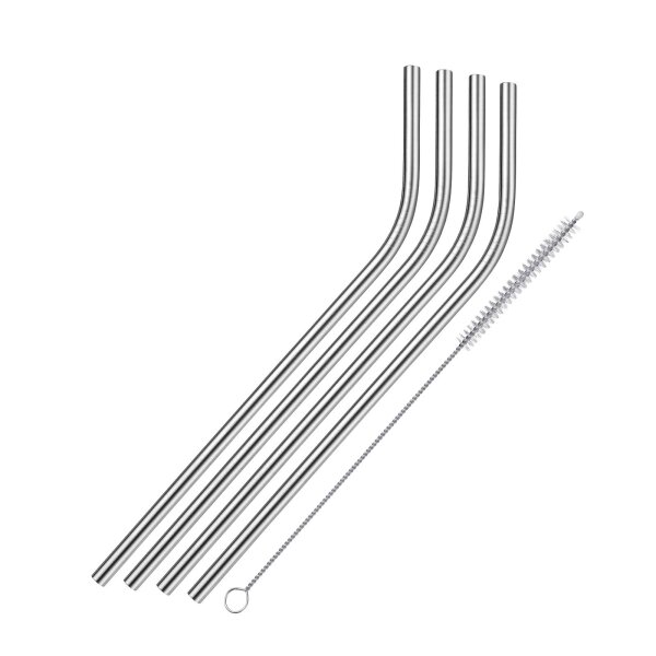 WESTMARK Trinkhalm Edelstahl gebogen mit Reinigungsbürste 21,5cm 4er