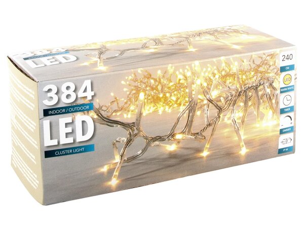 Lichterkette Cluster  384LED IP44 Timer 2.4m transparent
