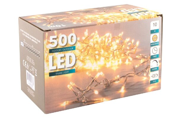 Lichterkette Snake 500LED IP44 Timer 10m transparent