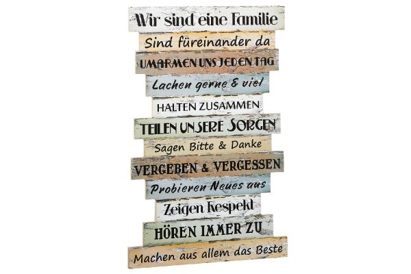 Schild Familienregeln Holz 51x33cm