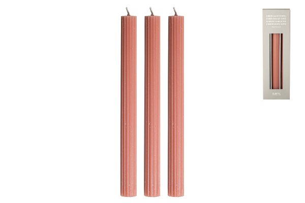 GUSTA Leuchterkerze Rippen rosa 3Stück