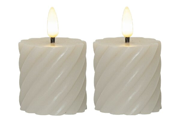 STAR TRADING LED-Echtwachs-Kerze Flamme Swirl Votive 7,5x5cm beige 2Stück