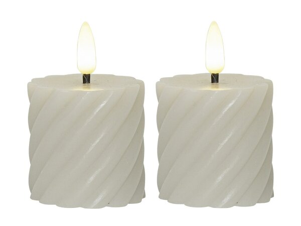 STAR TRADING LED-Echtwachs-Kerze Flamme Swirl Votive 7,5x5cm beige 2Stück