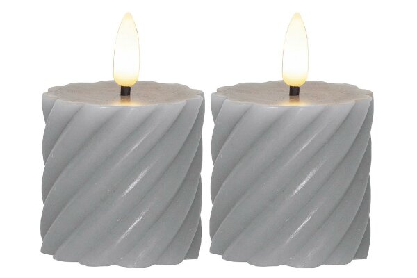 STAR TRADING LED-Echtwachs-Kerze Flamme Swirl Votive 7,5x5cm grau 2Stück