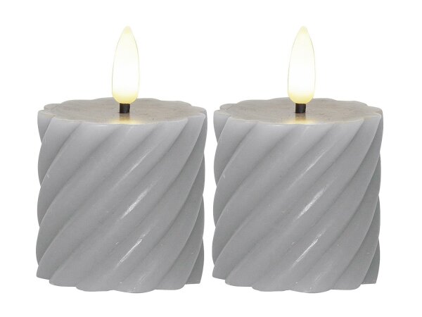 STAR TRADING LED-Echtwachs-Kerze Flamme Swirl Votive 7,5x5cm grau 2Stück
