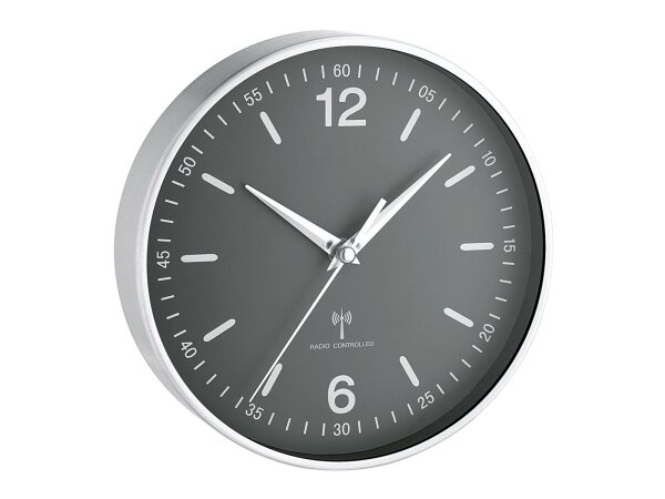 TFA Funk-Wanduhr Batteriebetrieb 19,5cm silberfarben